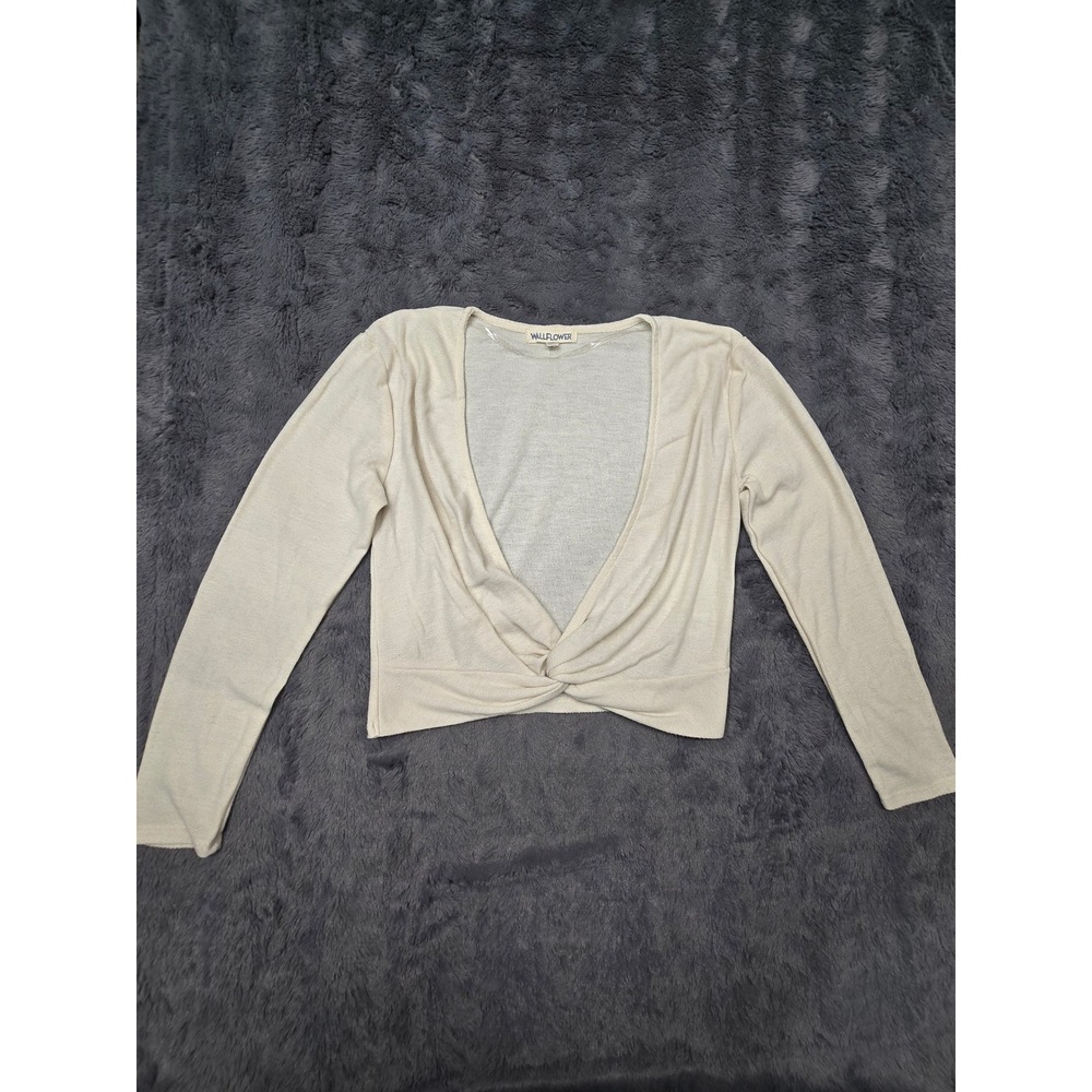 Wallflower Womens Twist Front Long Sleeve‎ V-Neck Crop Top Cream Size Large